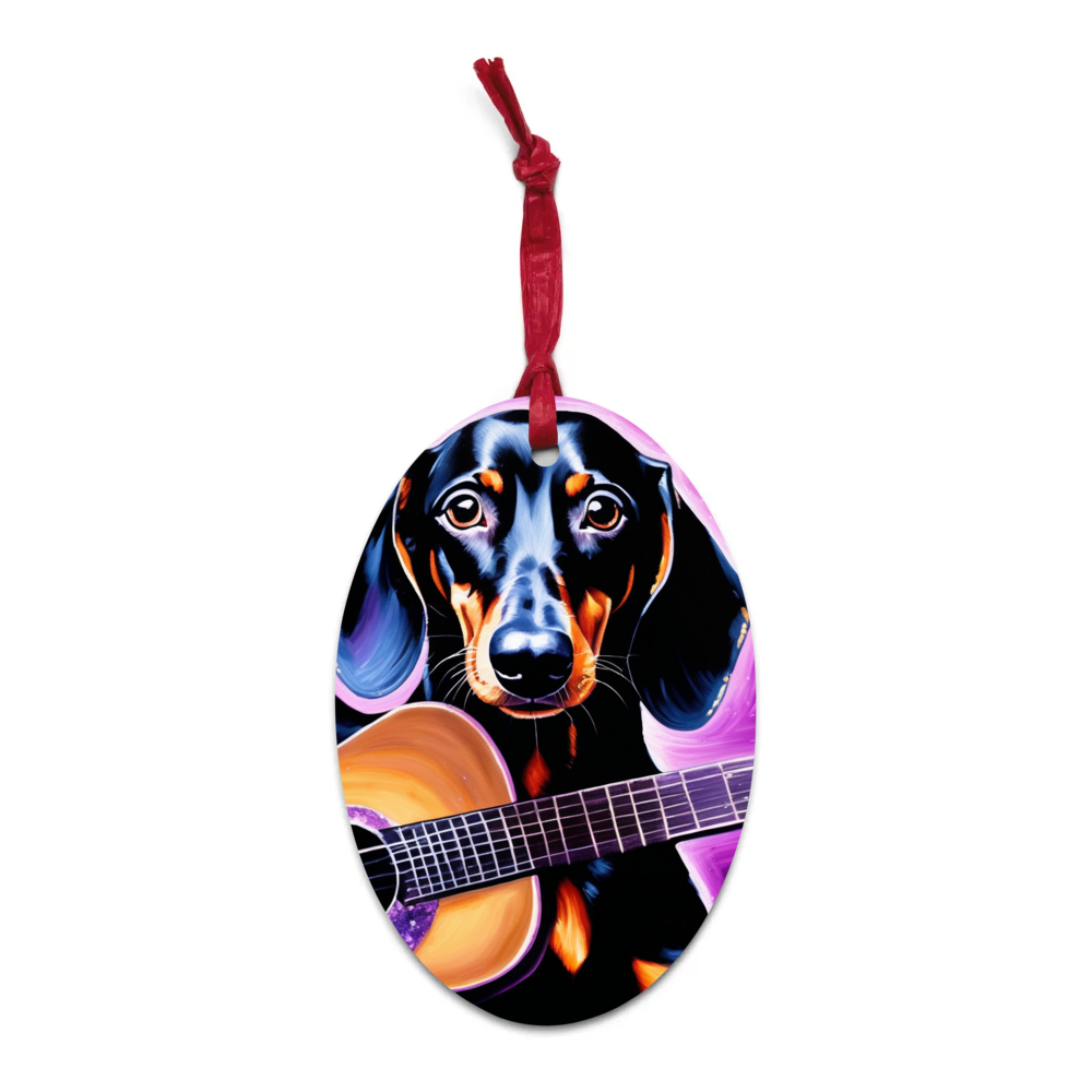 PugMug Custom Black Dachshund Wooden Ornament