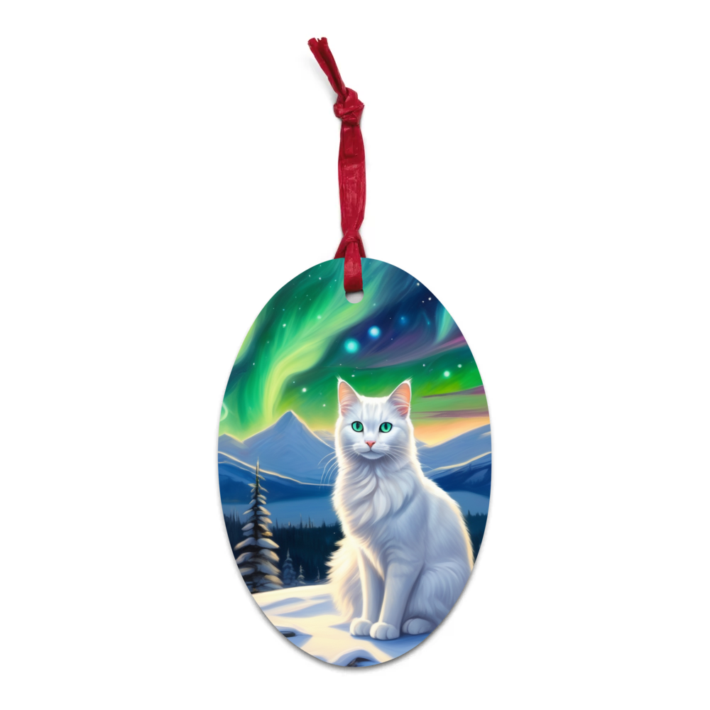 PugMug Custom White Companion Cat Wooden Ornament