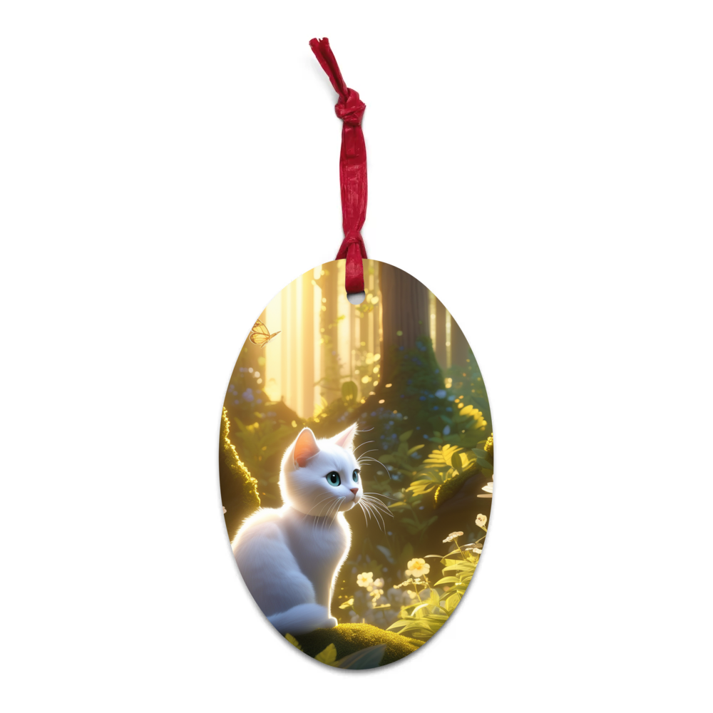 PugMug Custom White Companion Cat Wooden Ornament