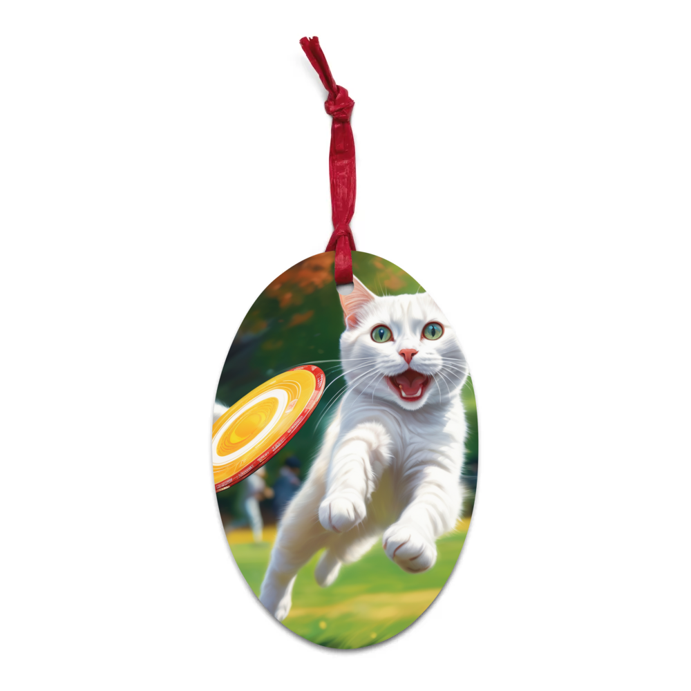 PugMug Custom White Companion Cat Wooden Ornament