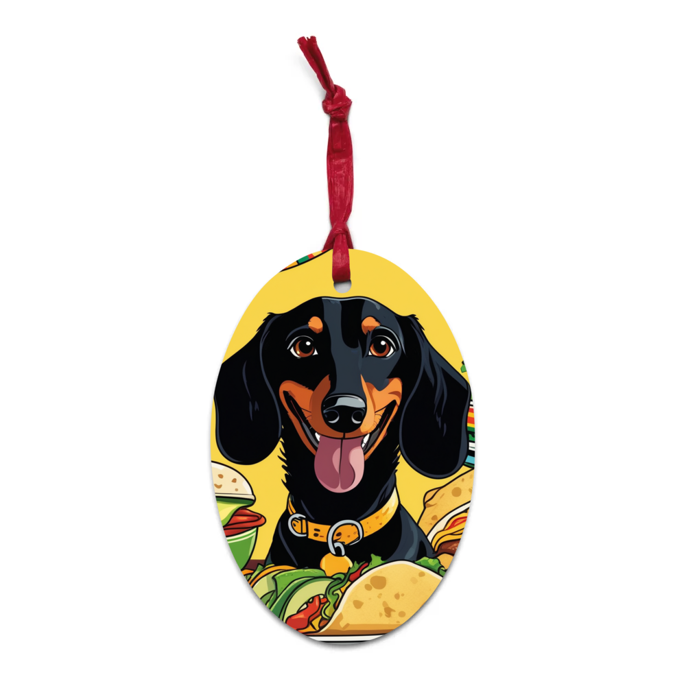 PugMug Custom Black Dachshund Wooden Ornament