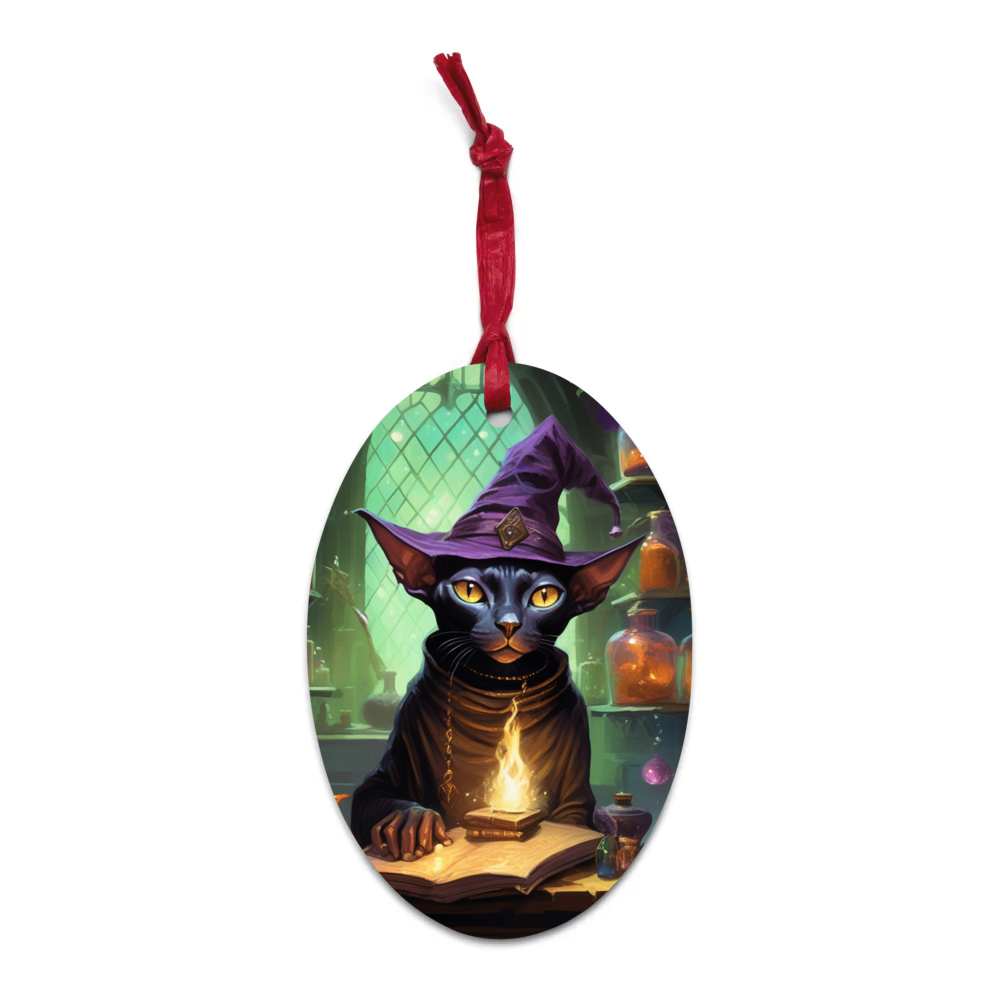 PugMug Custom Black Sphynx Cat Wooden Ornament