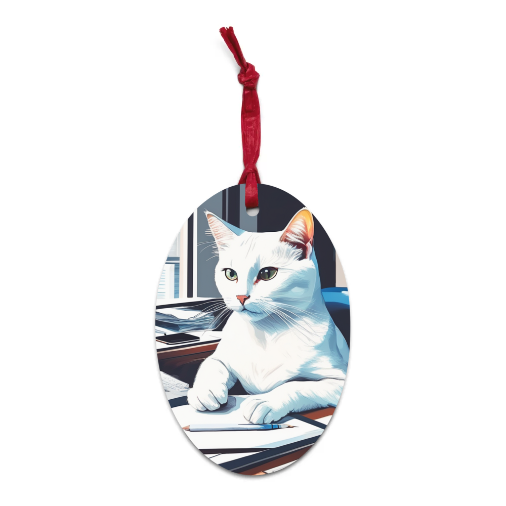 PugMug Custom White Companion Cat Wooden Ornament