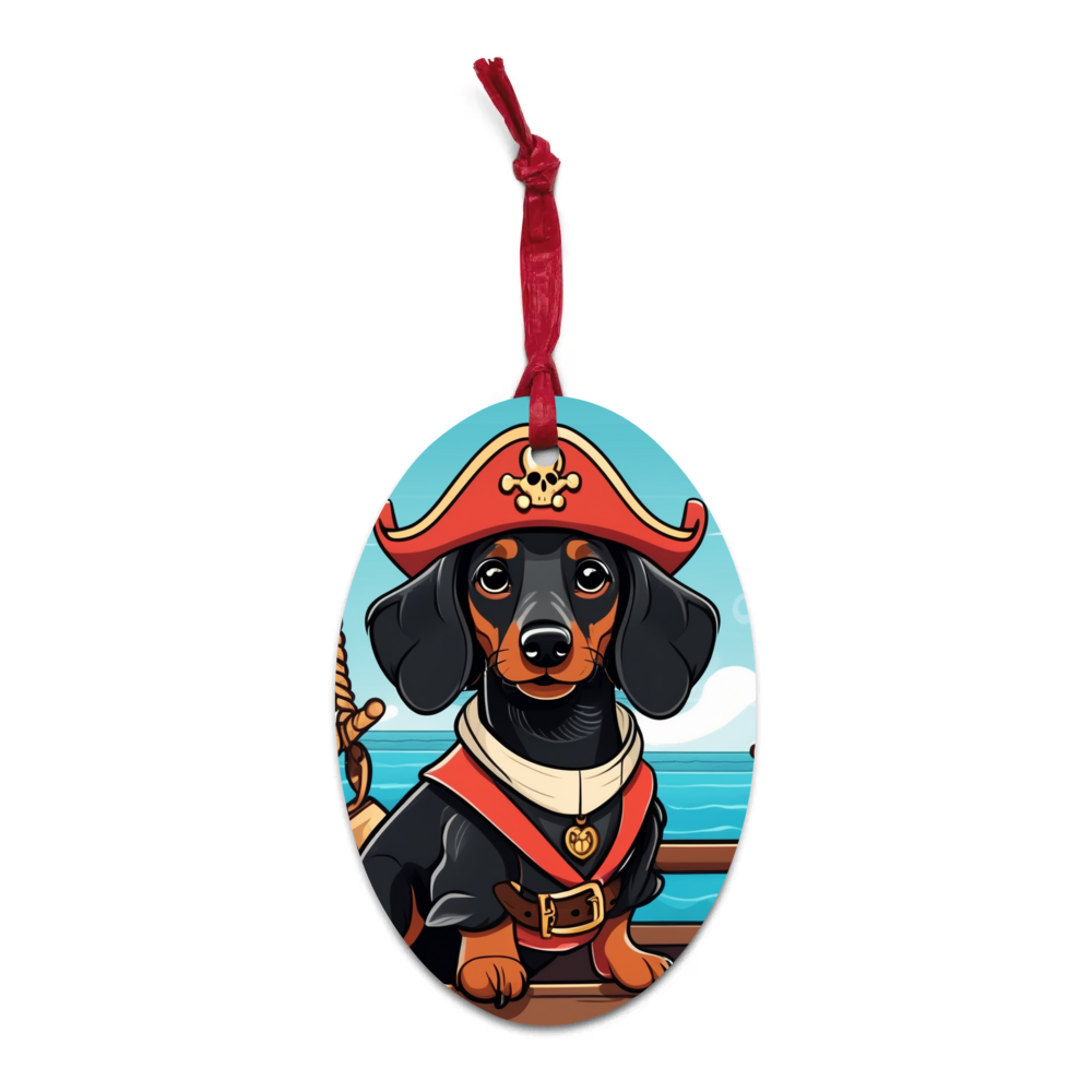 PugMug Custom Black Dachshund Wooden Ornament