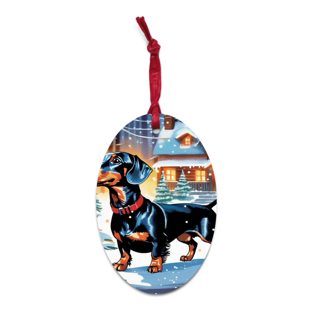 PugMug Custom Black Dachshund Wooden Ornament