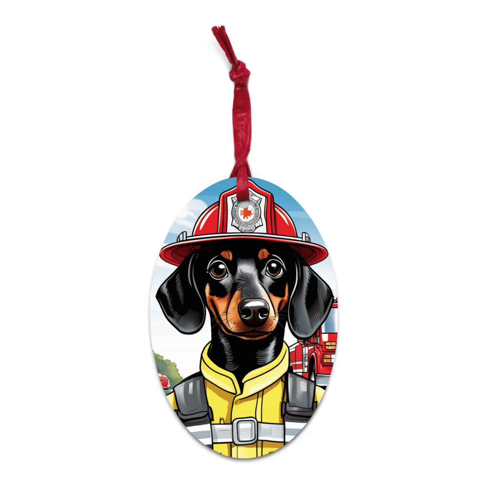 PugMug Custom Black Dachshund Wooden Ornament