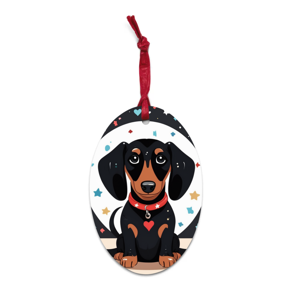 PugMug Custom Black Dachshund Wooden Ornament