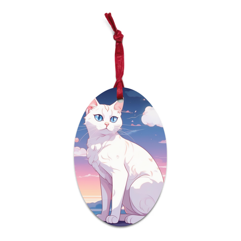 PugMug Custom White Companion Cat Wooden Ornament