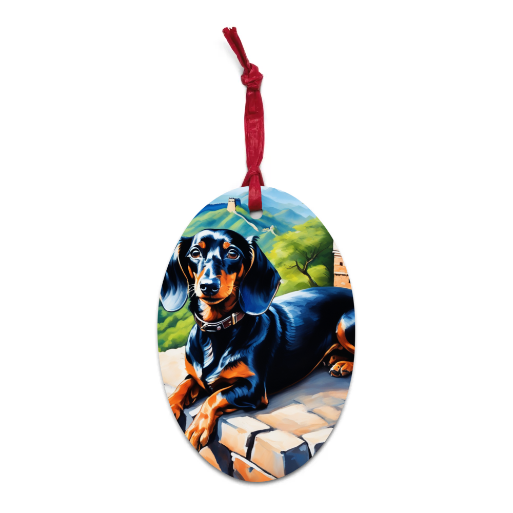 PugMug Custom Black Dachshund Wooden Ornament