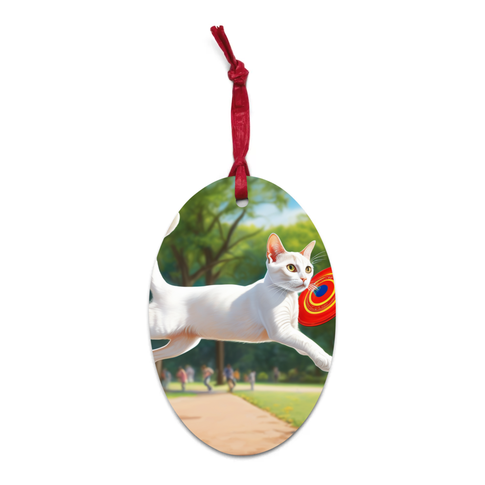 PugMug Custom White Abyssinian Cat Wooden Ornament