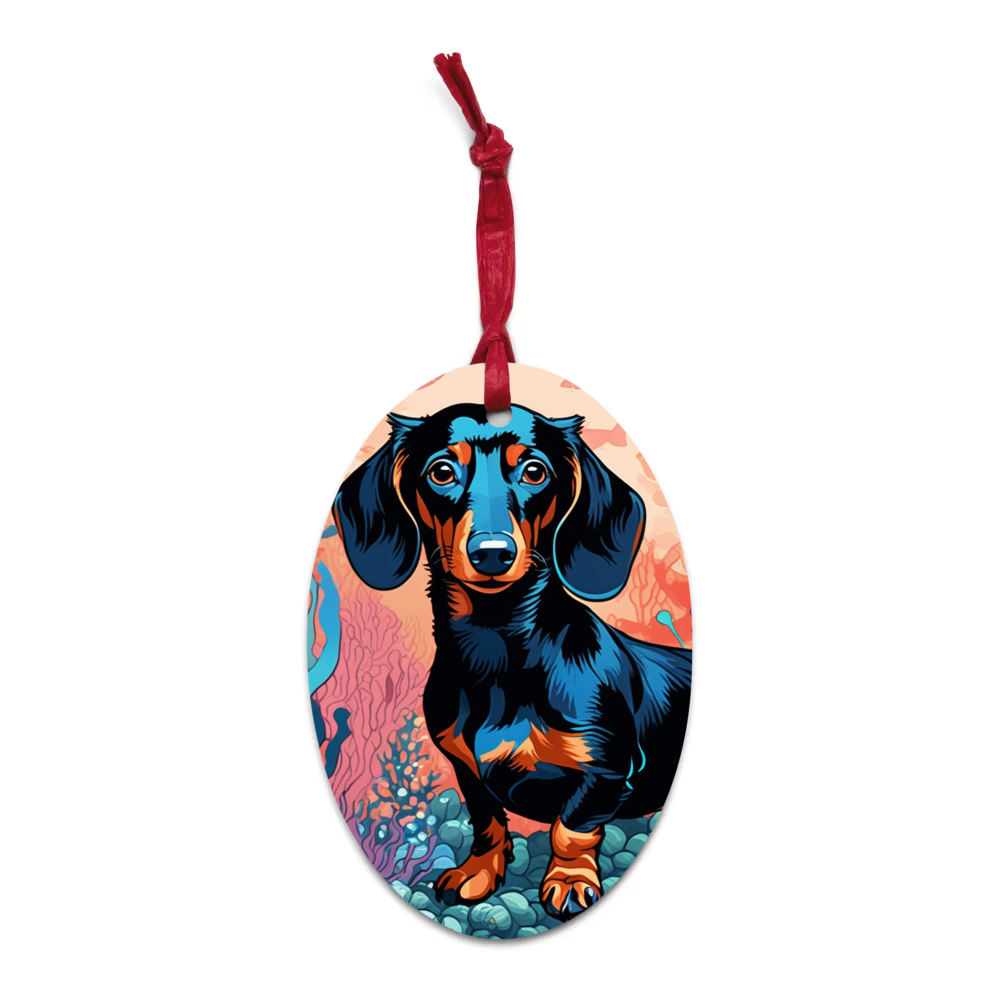 PugMug Custom Black Dachshund Wooden Ornament