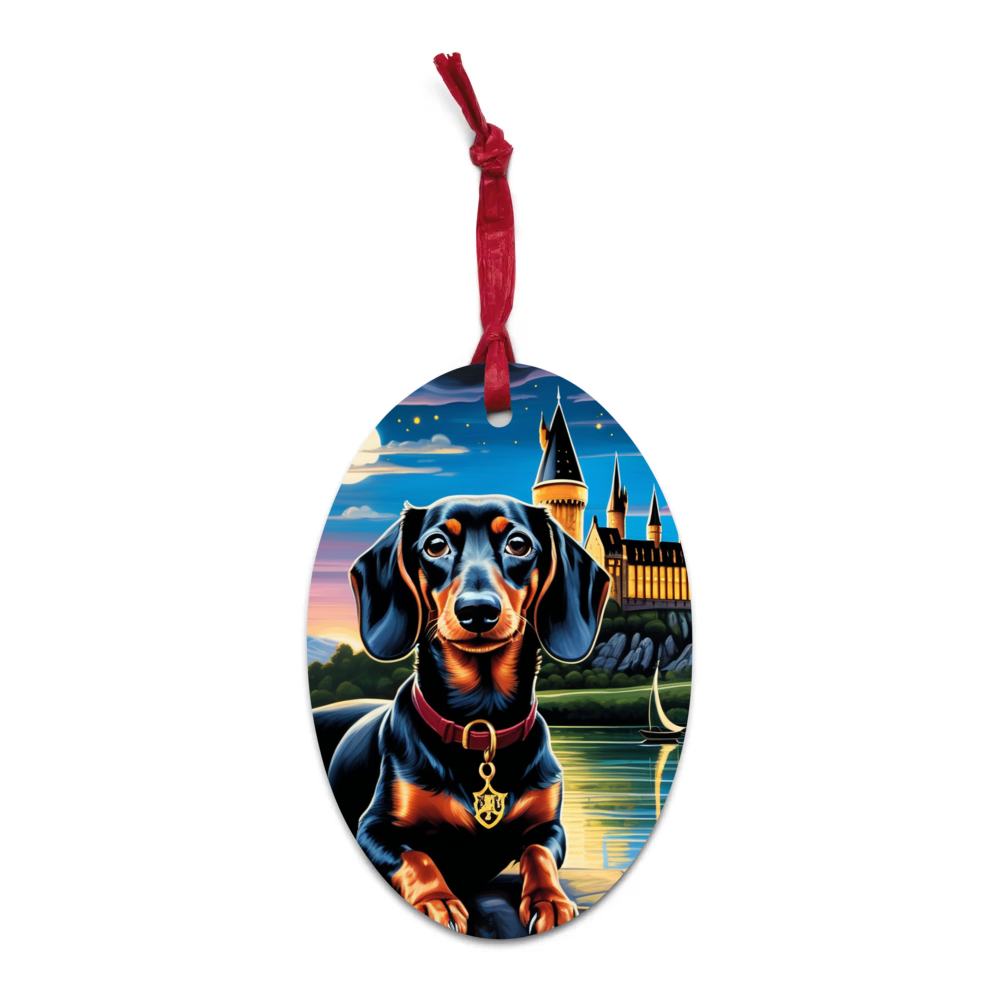 PugMug Custom Black Dachshund Wooden Ornament