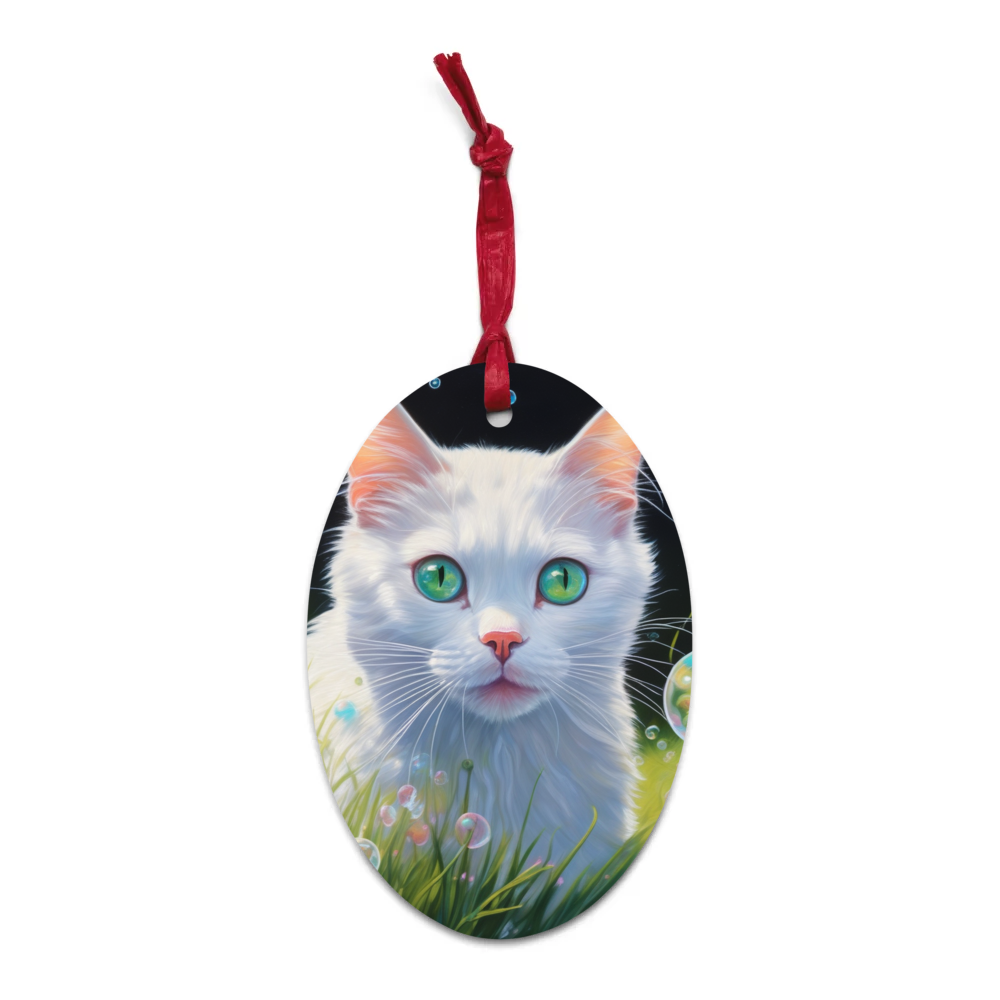 PugMug Custom White Companion Cat Wooden Ornament