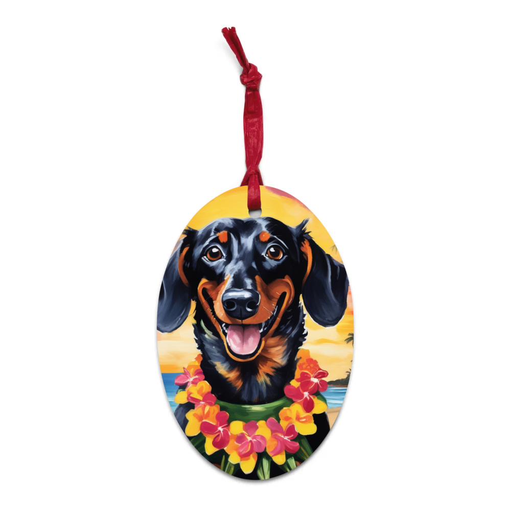 PugMug Custom Black Dachshund Wooden Ornament