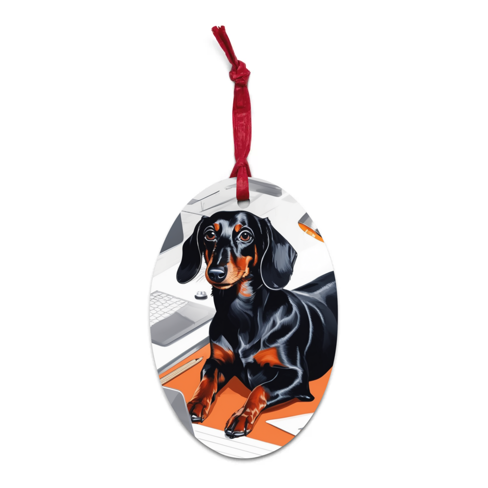 PugMug Custom Black Dachshund Wooden Ornament