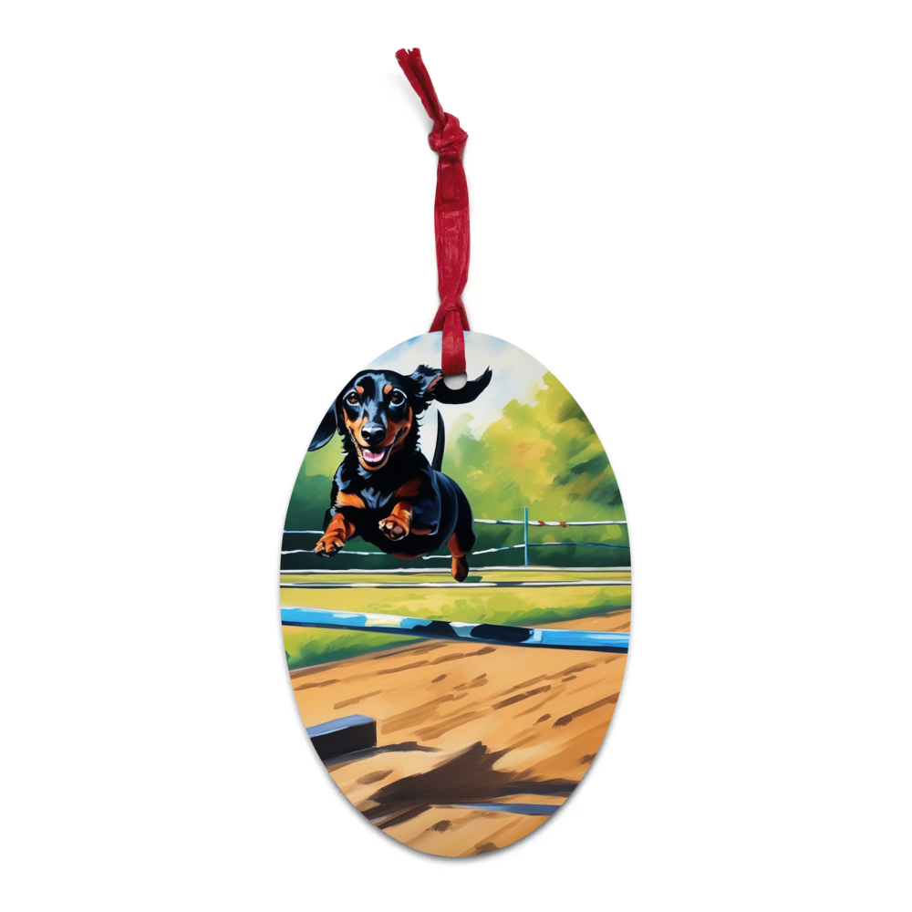 PugMug Custom Black Dachshund Wooden Ornament