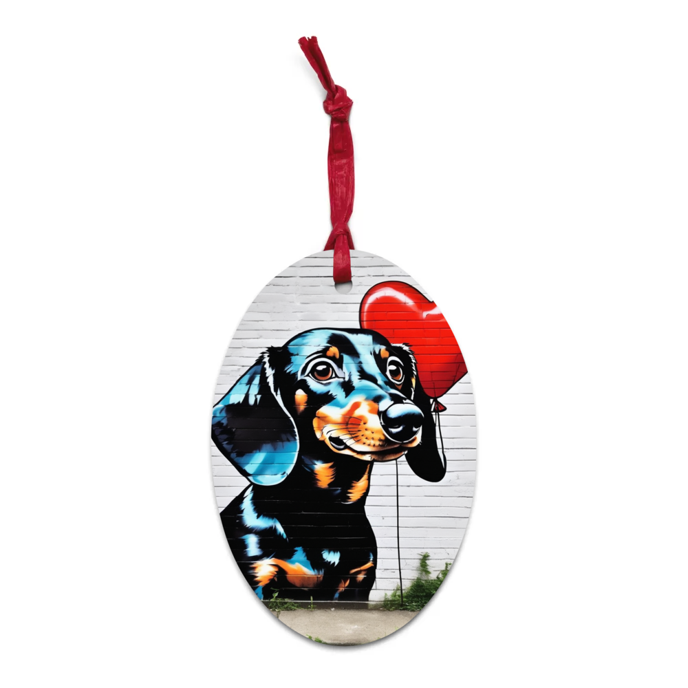 PugMug Custom Black Dachshund Wooden Ornament