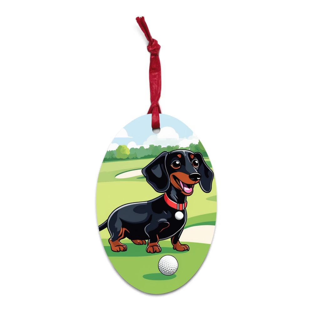 PugMug Custom Black Dachshund Wooden Ornament