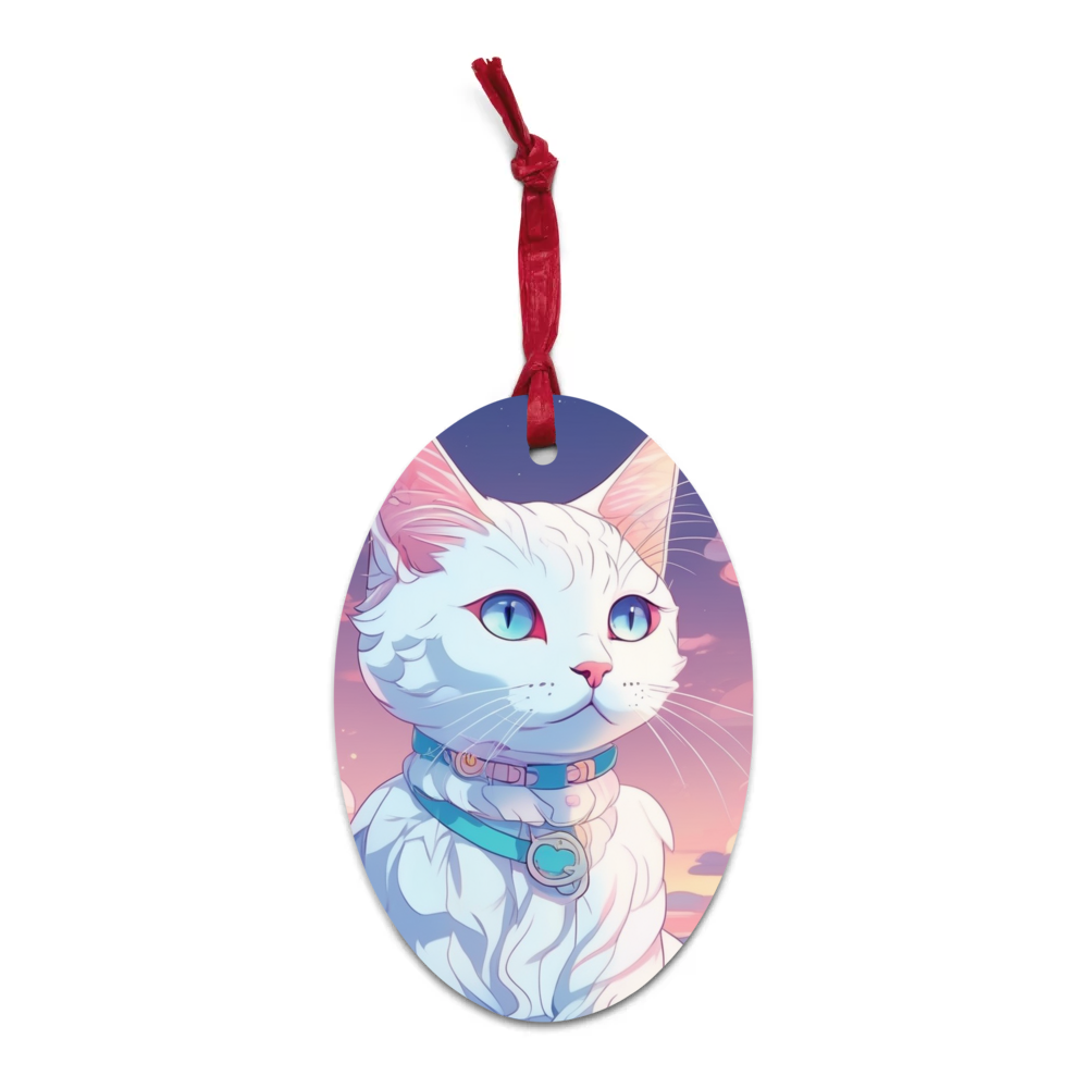 PugMug Custom White Companion Cat Wooden Ornament