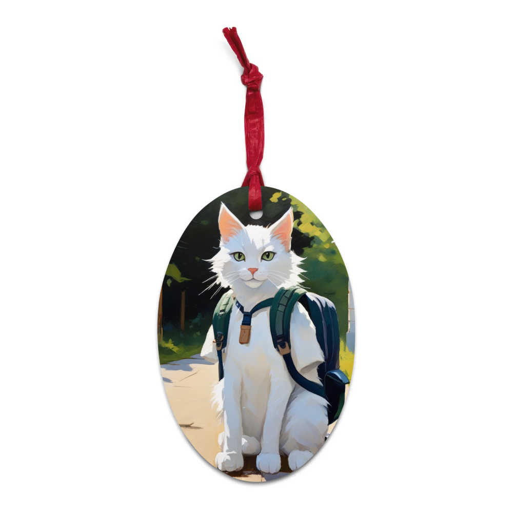PugMug Custom White Companion Cat Wooden Ornament
