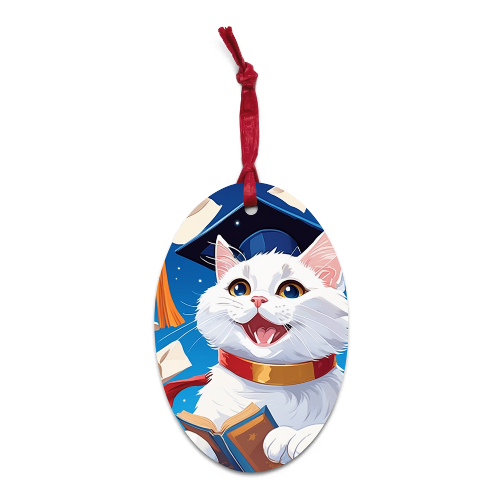 PugMug Custom White Companion Cat Wooden Ornament