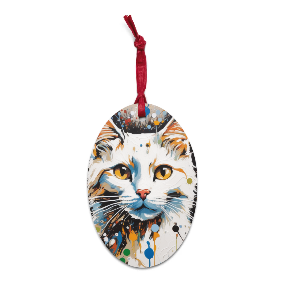PugMug Custom White Companion Cat Wooden Ornament