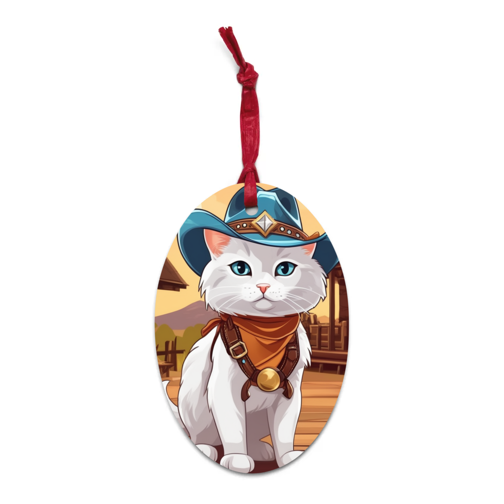PugMug Custom White Companion Cat Wooden Ornament