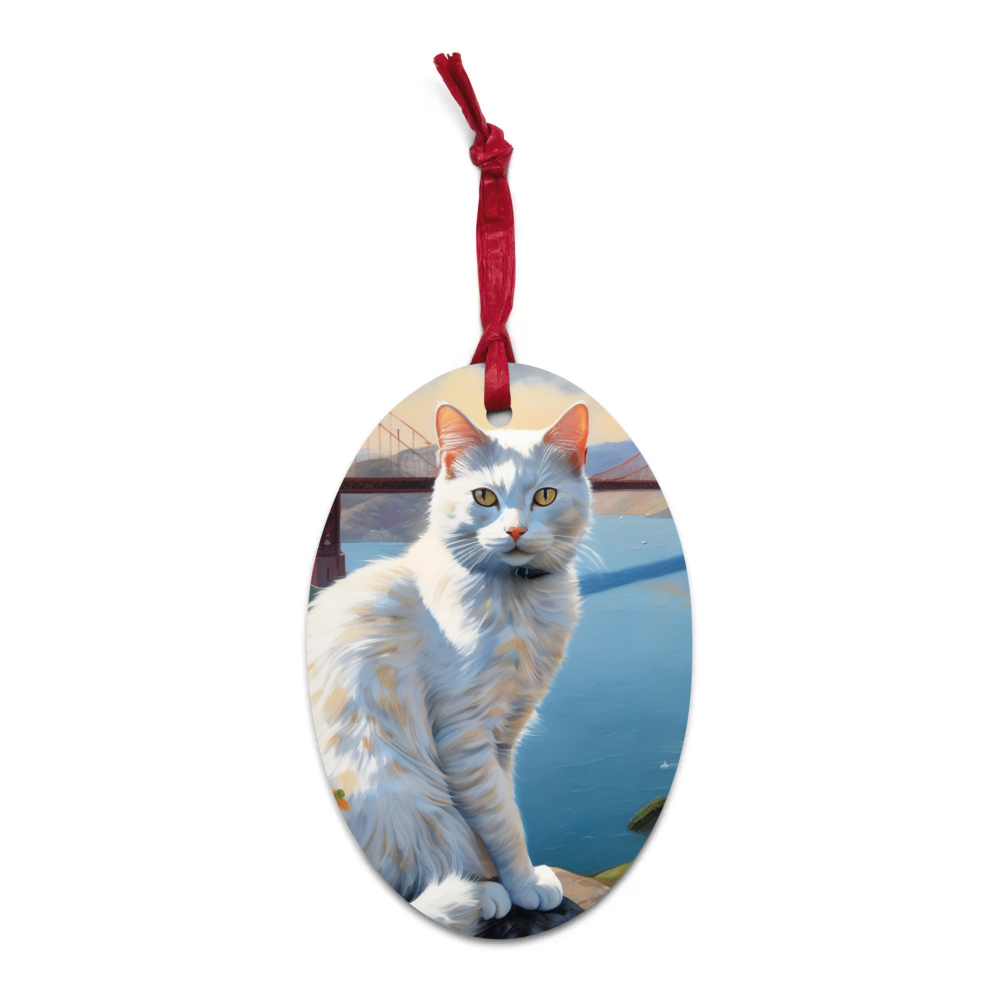 PugMug Custom White Companion Cat Wooden Ornament