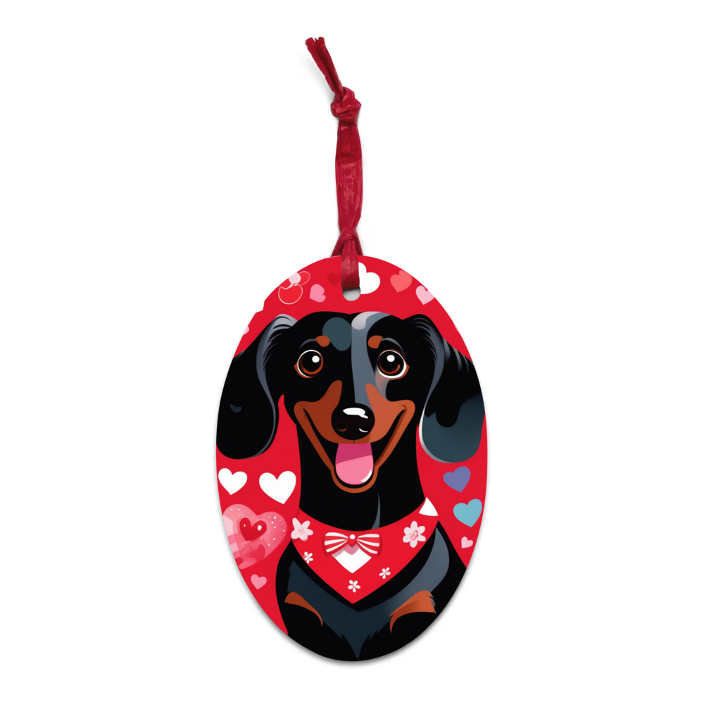 PugMug Custom Black Dachshund Wooden Ornament
