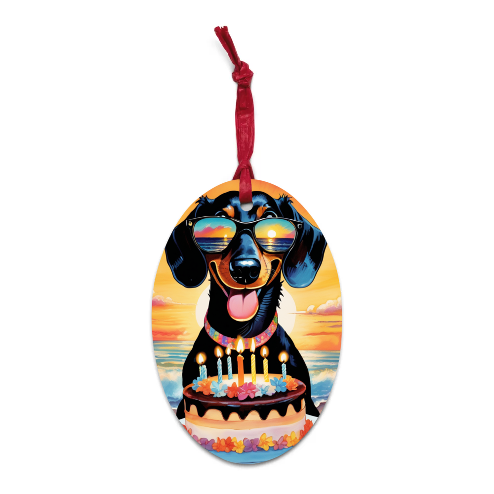 PugMug Custom Black Dachshund Wooden Ornament