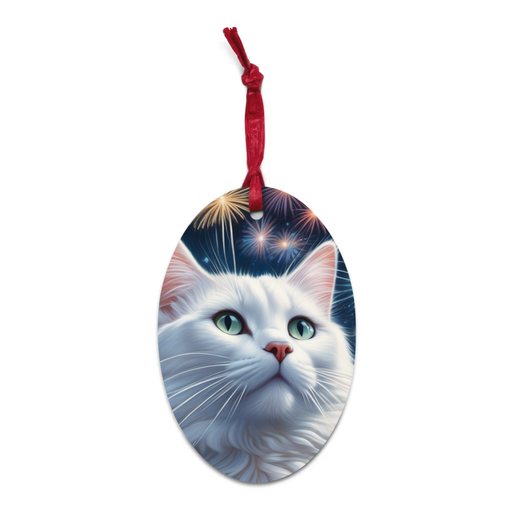 PugMug Custom White Companion Cat Wooden Ornament