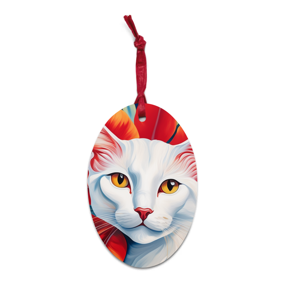 PugMug Custom White Companion Cat Wooden Ornament