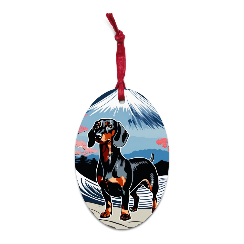 PugMug Custom Black Dachshund Wooden Ornament