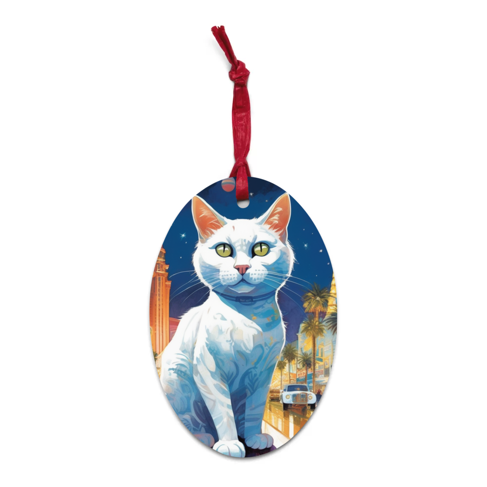 PugMug Custom White Companion Cat Wooden Ornament