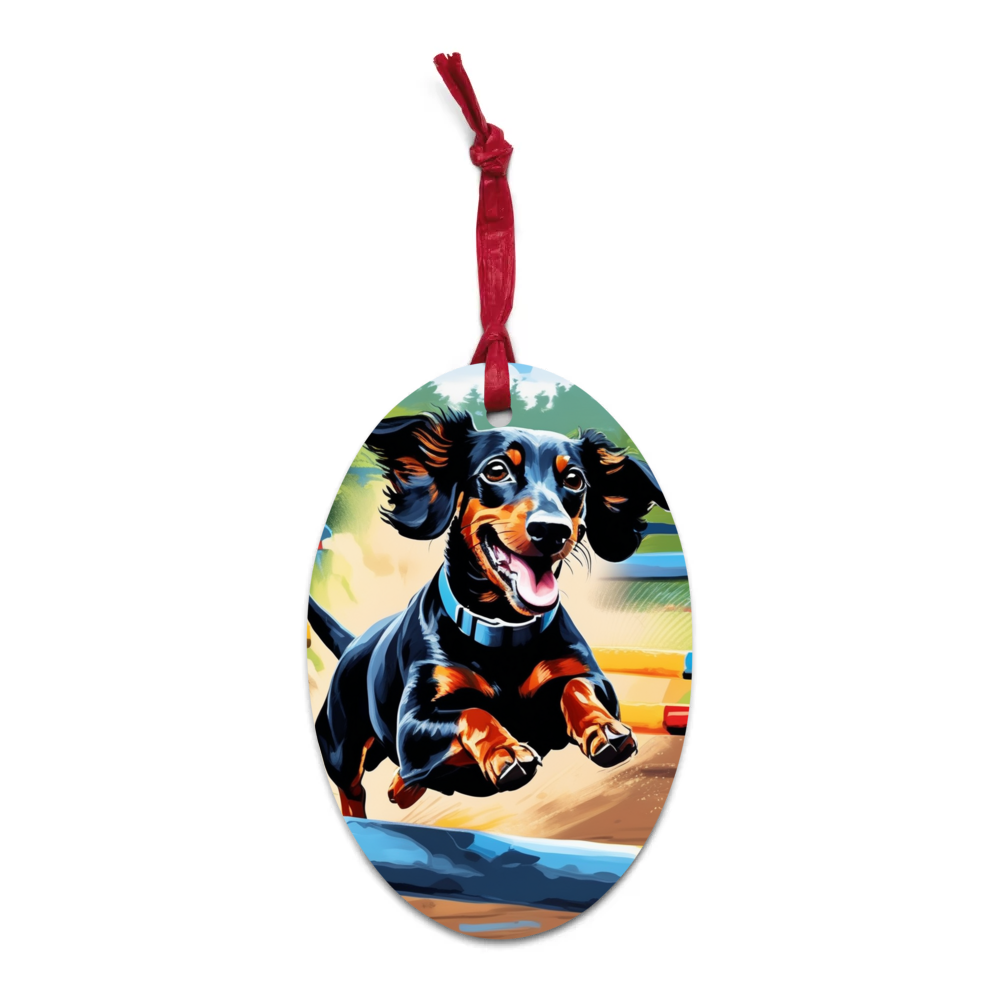 PugMug Custom Black Dachshund Wooden Ornament