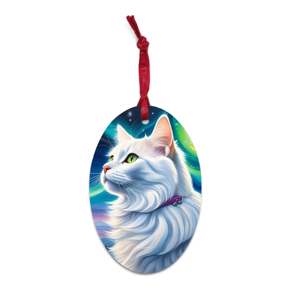 PugMug Custom White Companion Cat Wooden Ornament