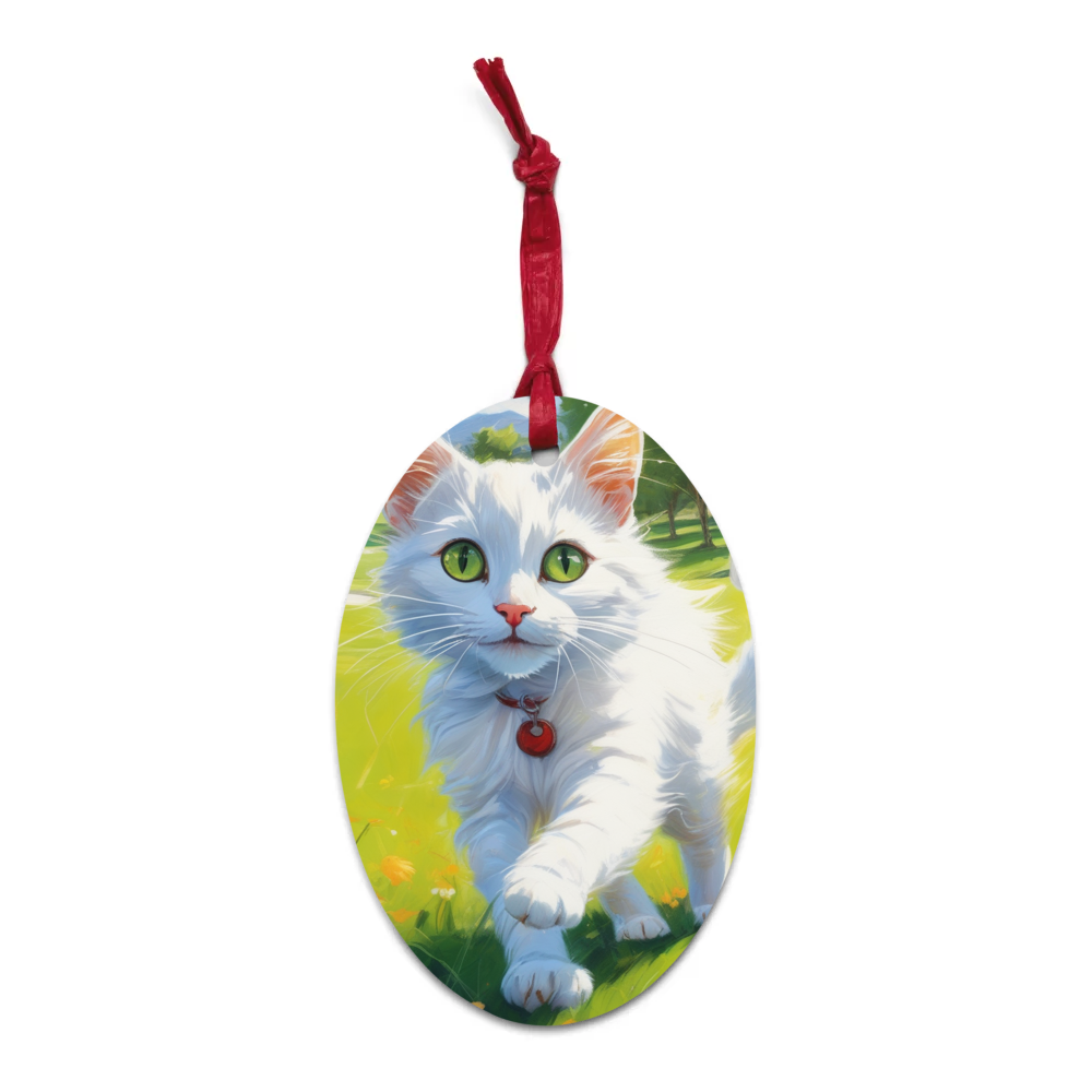 PugMug Custom White Companion Cat Wooden Ornament
