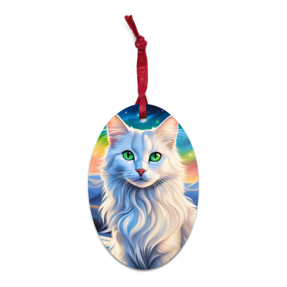 PugMug Custom White Companion Cat Wooden Ornament