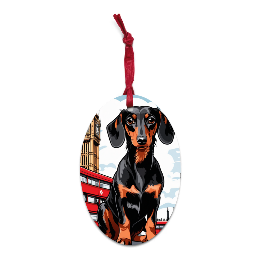 PugMug Custom Black Dachshund Wooden Ornament
