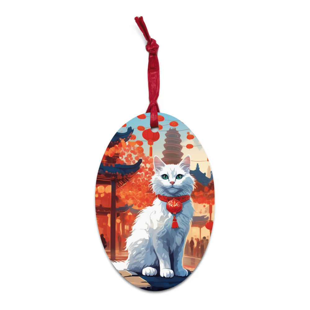PugMug Custom White Companion Cat Wooden Ornament