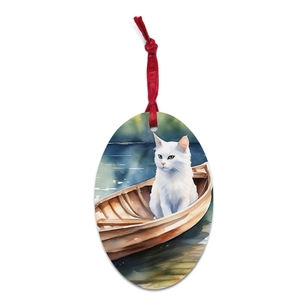 PugMug Custom White Companion Cat Wooden Ornament