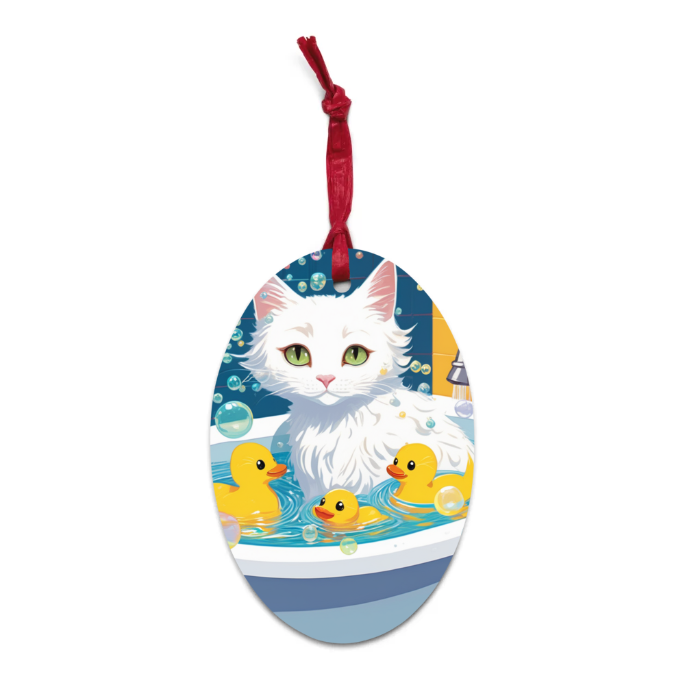 PugMug Custom White Companion Cat Wooden Ornament