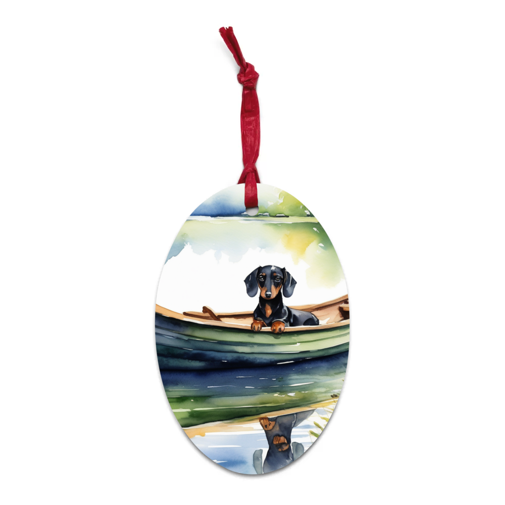 PugMug Custom Black Dachshund Wooden Ornament