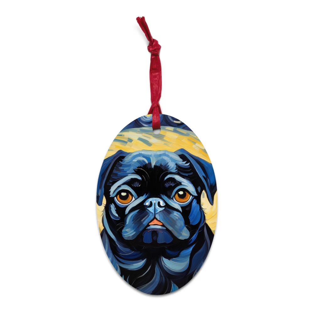 PugMug Custom Black Pug Wooden Ornament