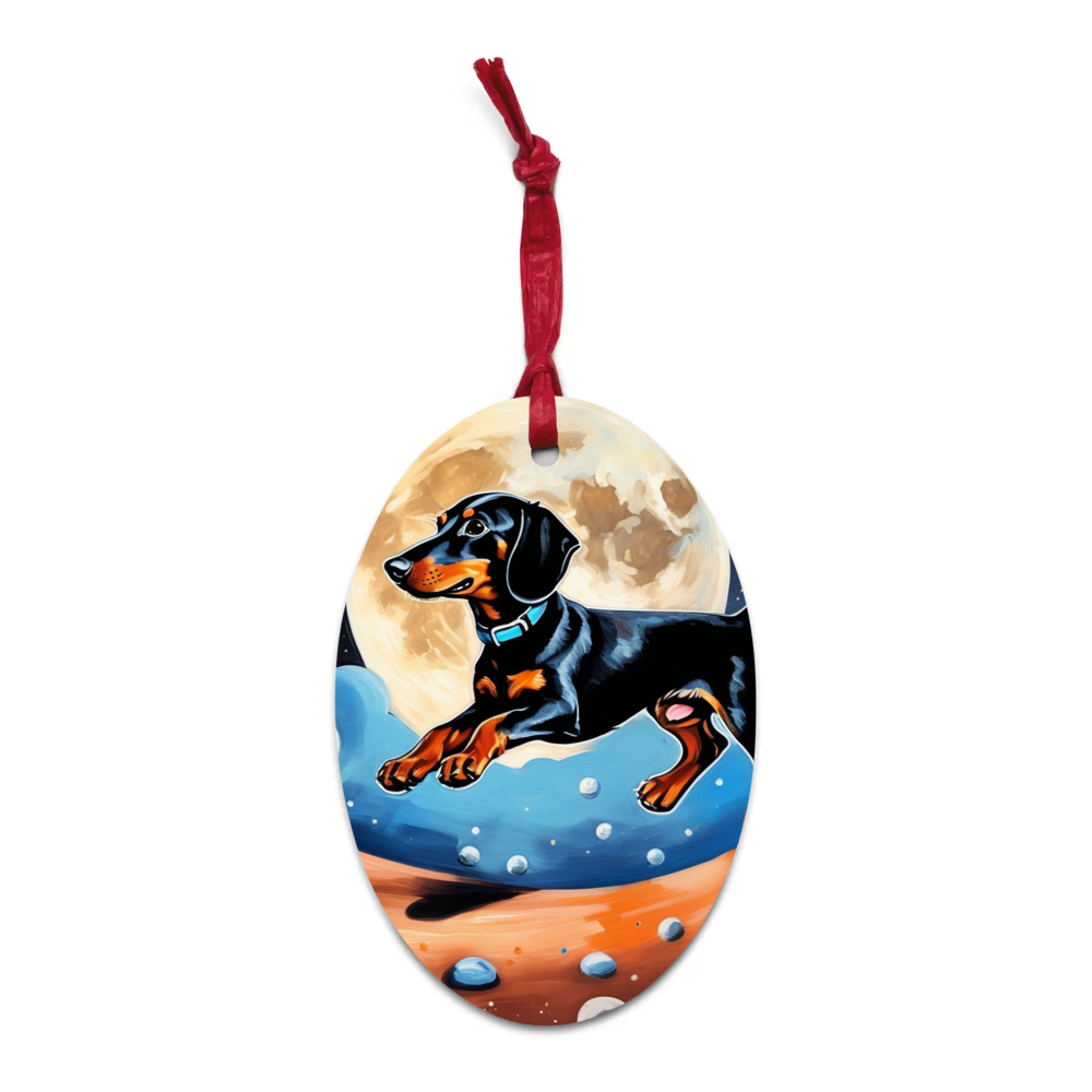 PugMug Custom Black Dachshund Wooden Ornament
