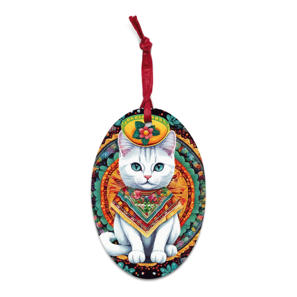 PugMug Custom White Companion Cat Wooden Ornament