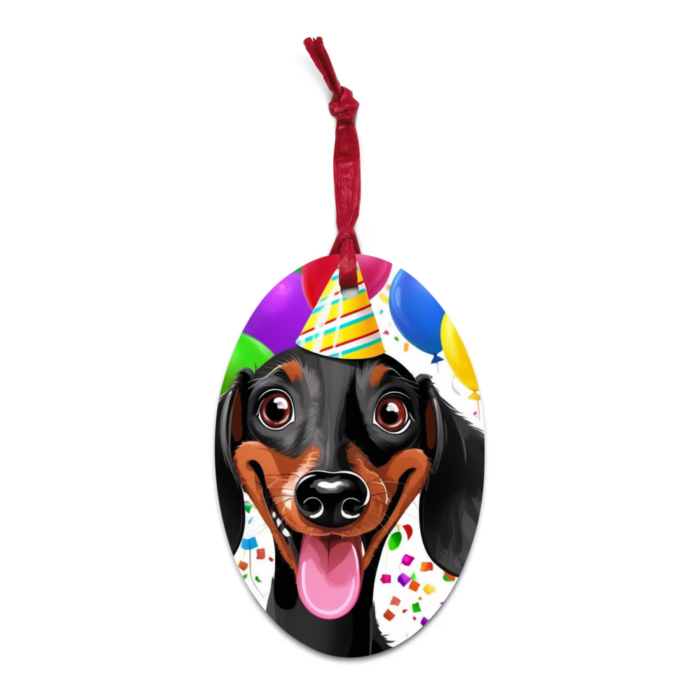 PugMug Custom Black Dachshund Wooden Ornament