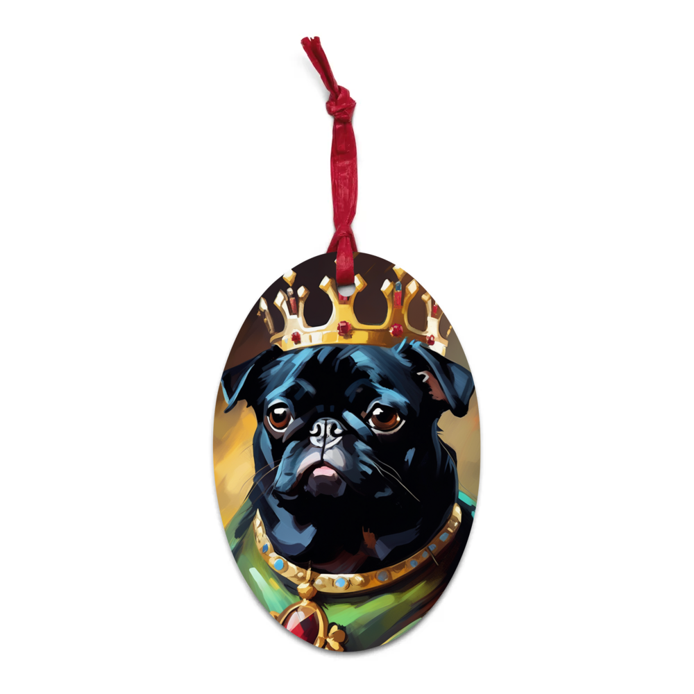 PugMug Custom Black Pug Wooden Ornament