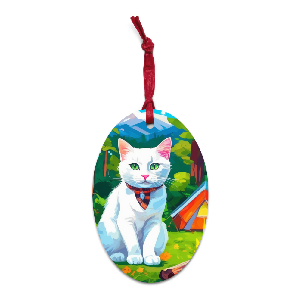 PugMug Custom White Companion Cat Wooden Ornament