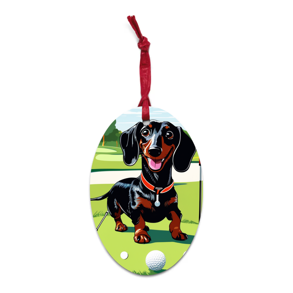 PugMug Custom Black Dachshund Wooden Ornament